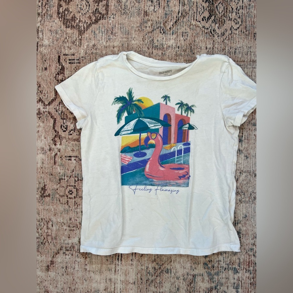 Old Navy White Tropical Flamingo Tee